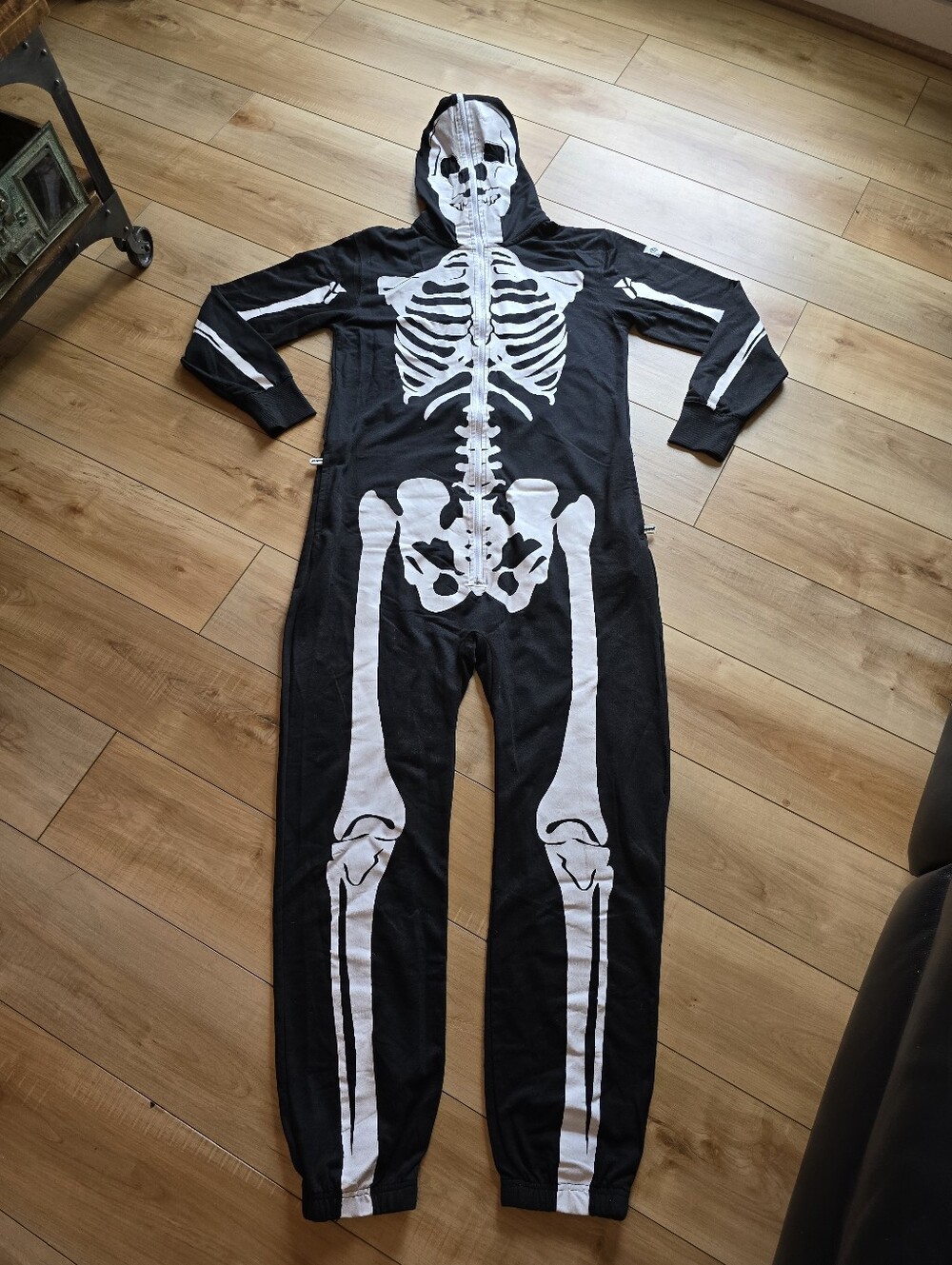 Tipsy Elves Skeleton Black Full Zip Hooded One Piece‎ Unisex Sz L